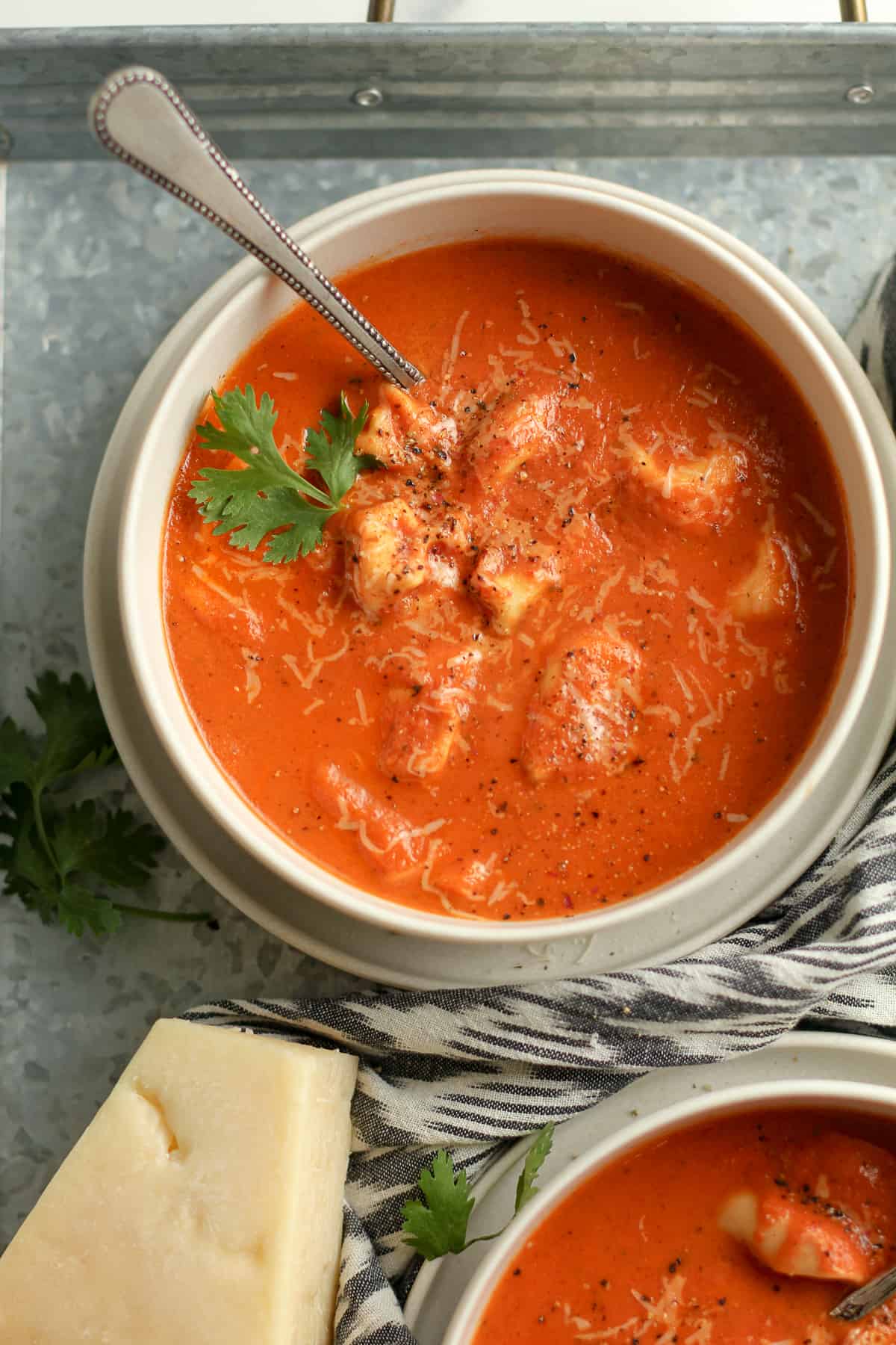 Closeup on a bowl of tomato soup.