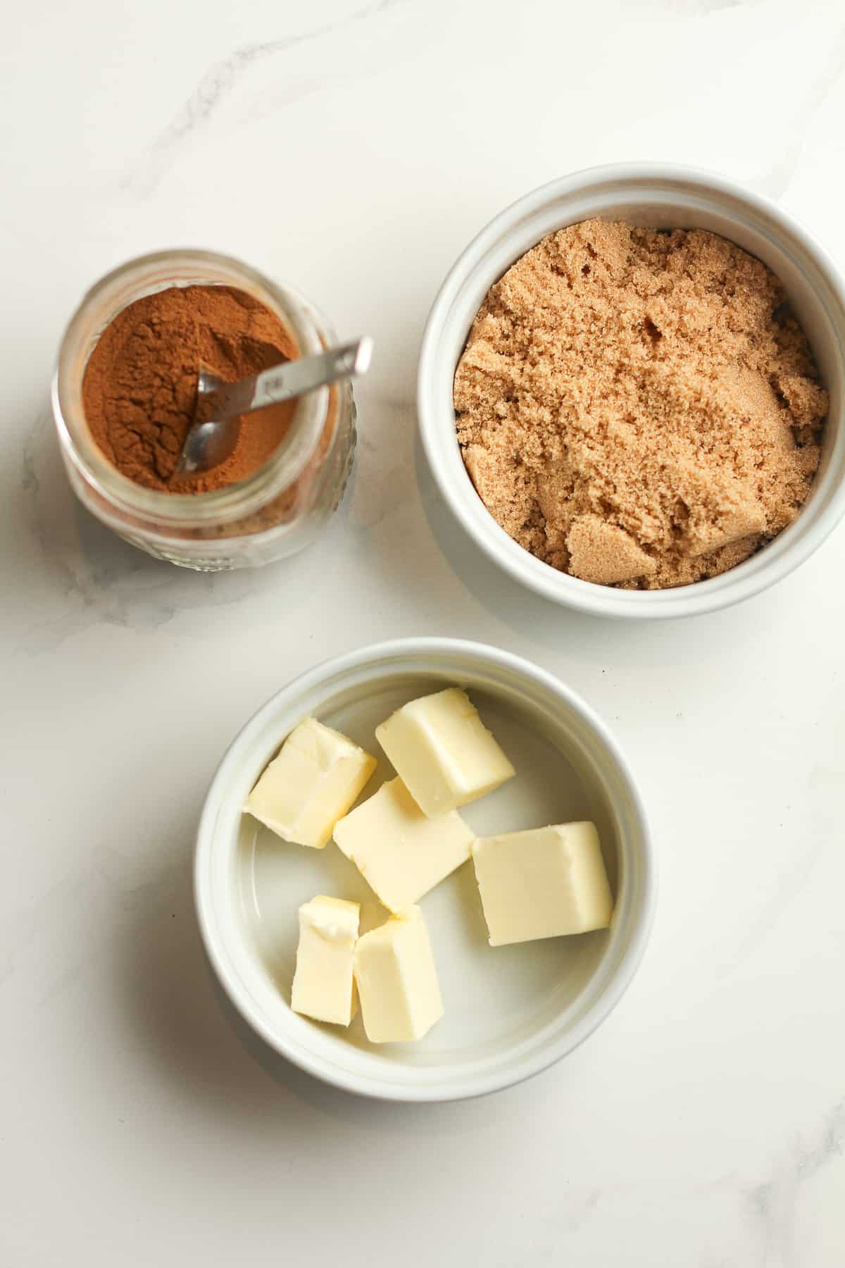 The butter, brown sugar and cinnamon - for the rolls.