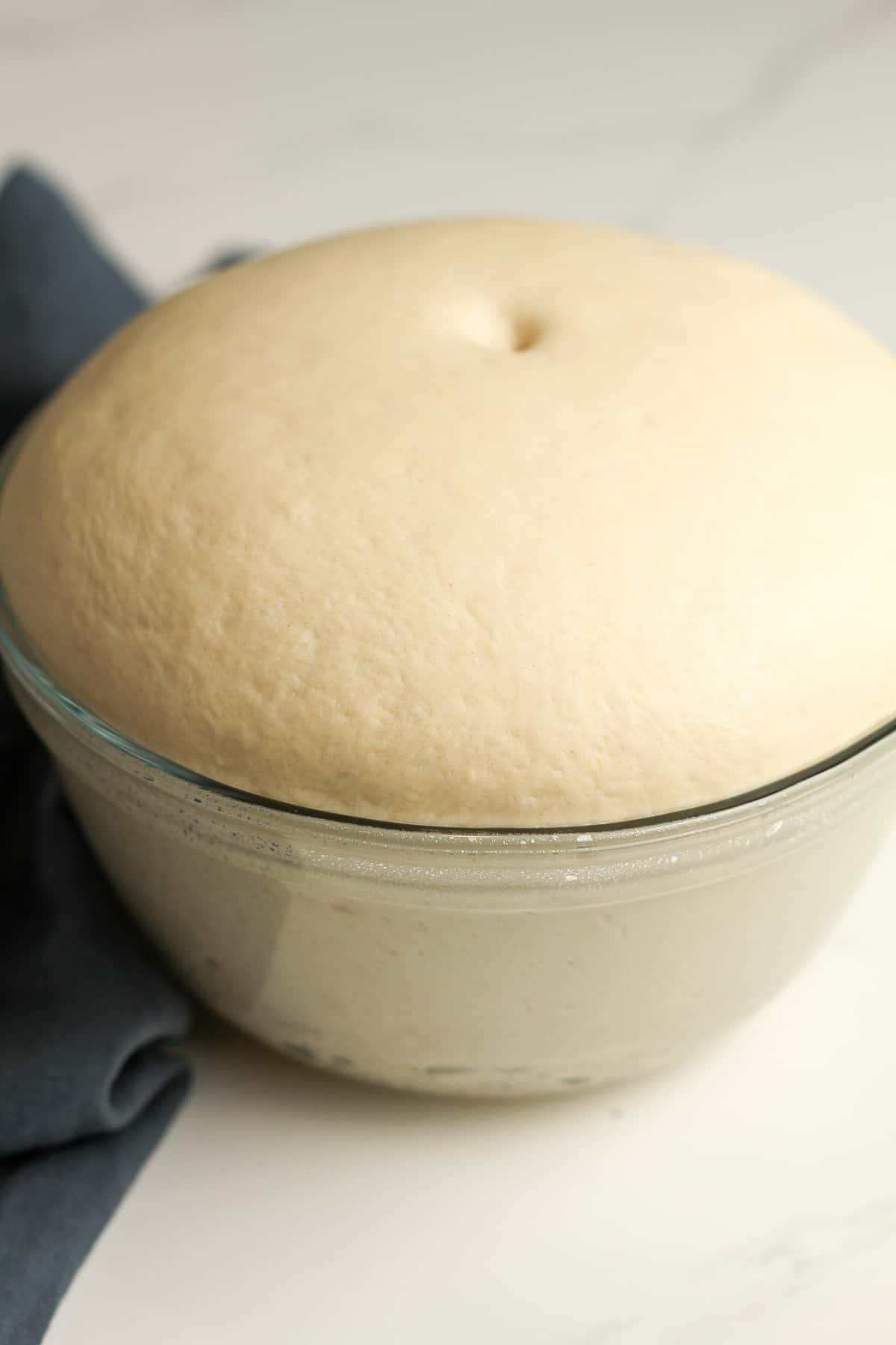 Side shot of the dough after raising.