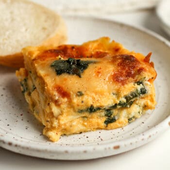 A serving of butternut squash lasagna on a plate.