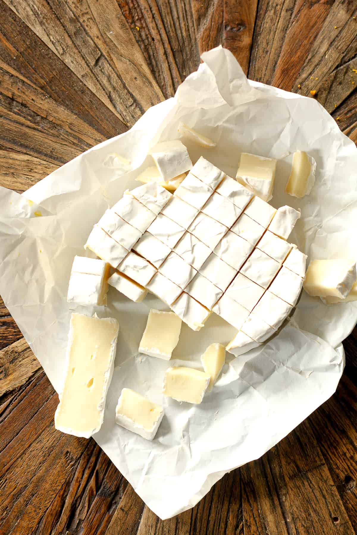 The cubed brie cheese.