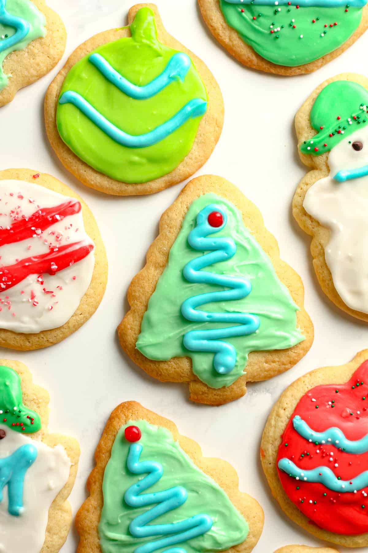 Closeup on some decorated sugar cookies.
