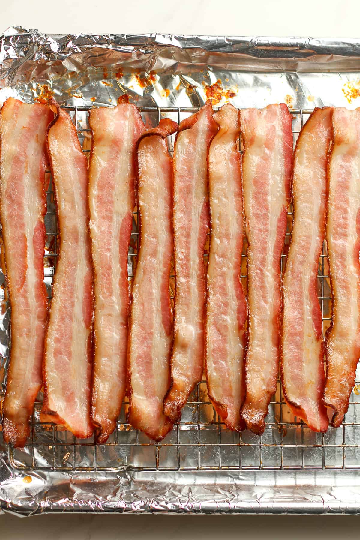 A shot of partially cooked bacon.
