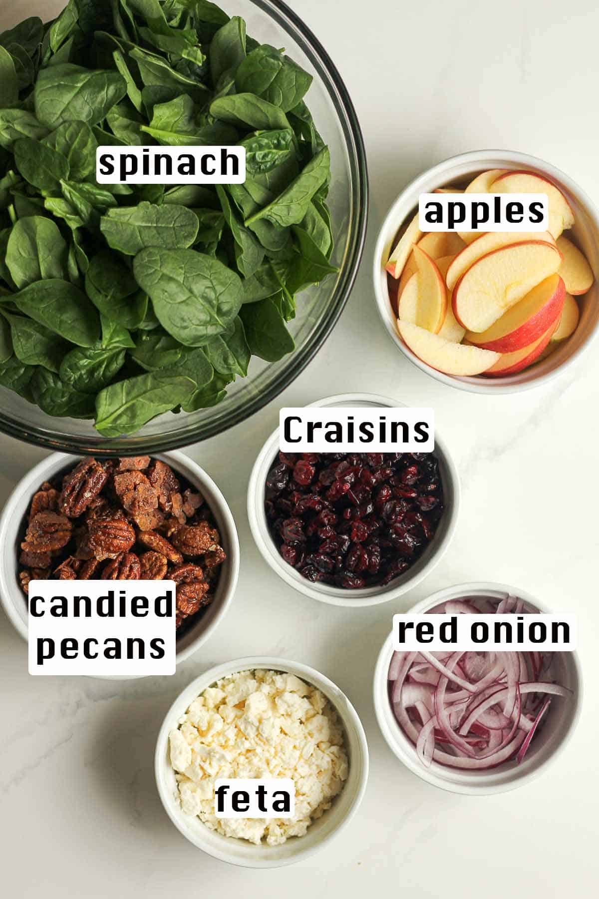 The salad ingredients.