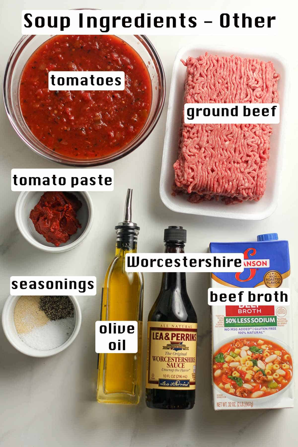 The soup ingredients in addition to veggies - ground beef, tomatoes, seasonings etc.