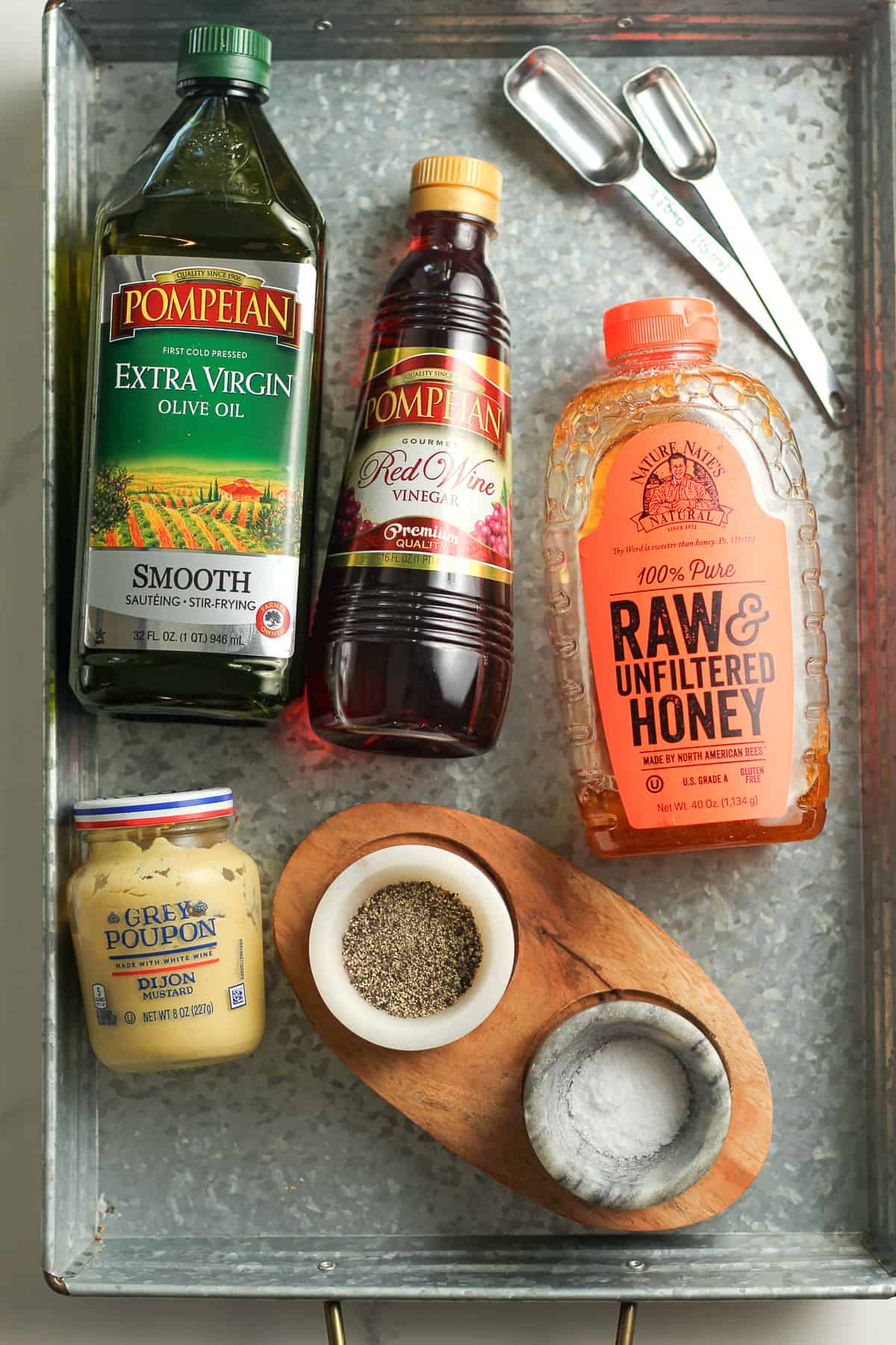 A tray of the dressing ingredients.
