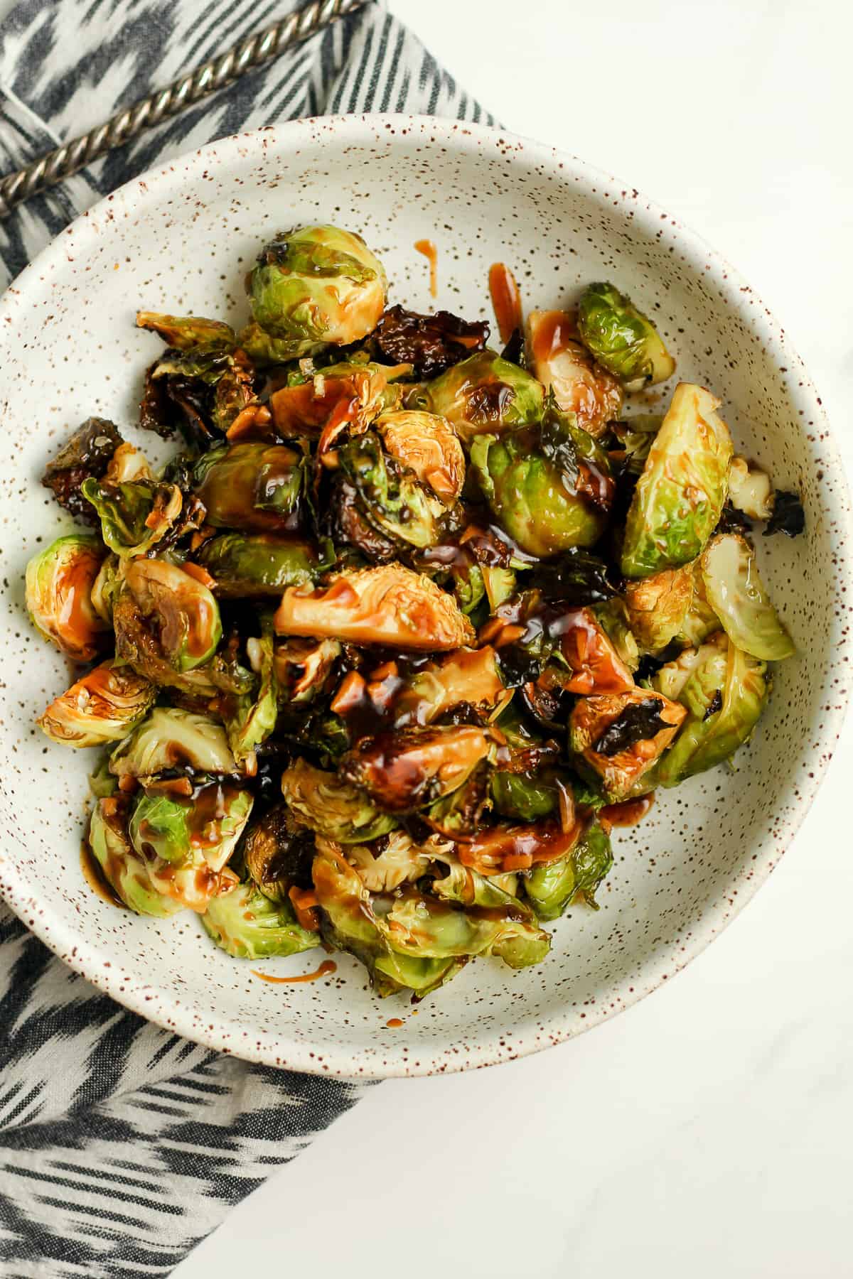 A bowl of the teriyaki Brussels.