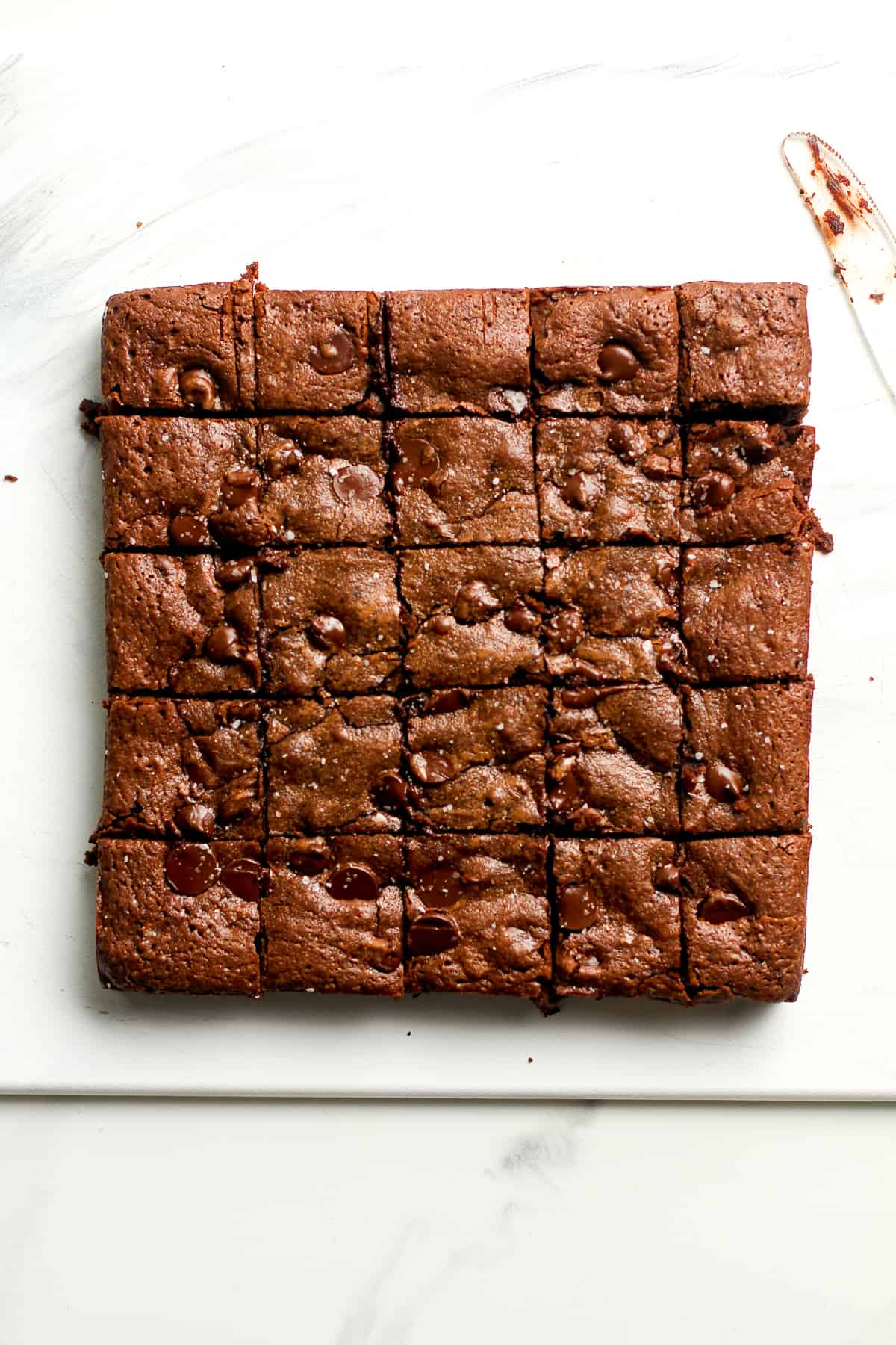 The brownies cut into 25 squares.