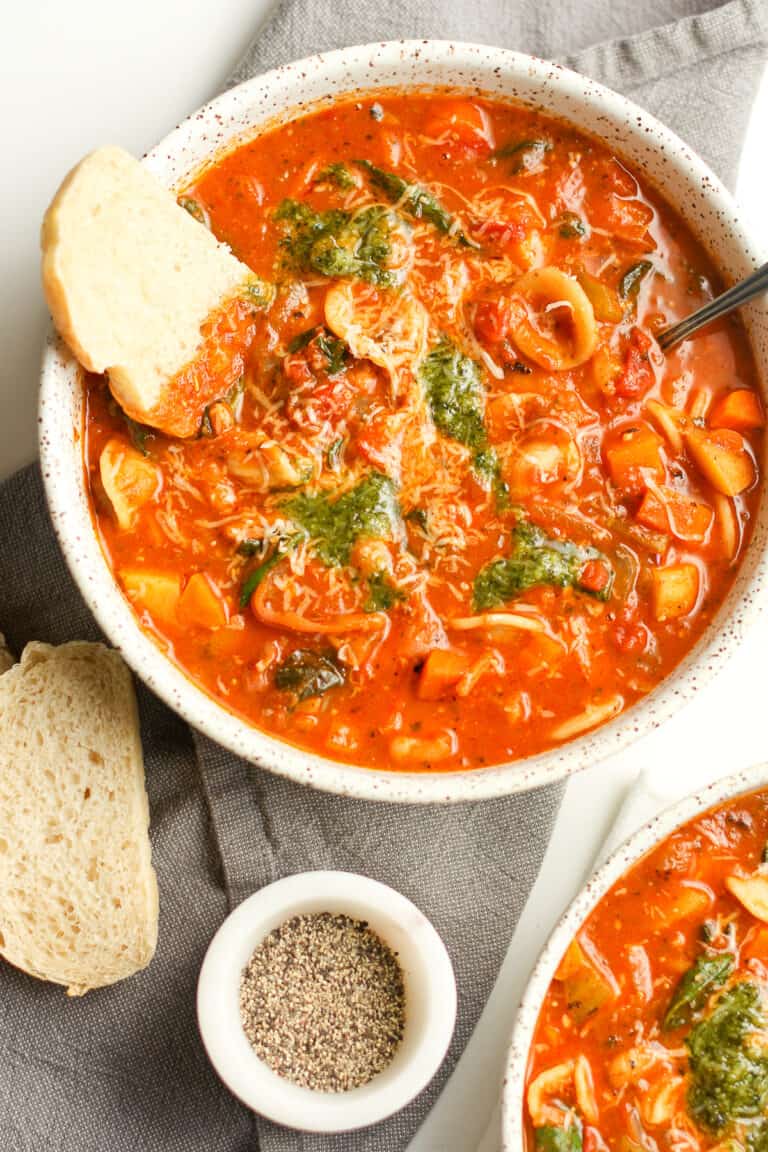 Italian Minestrone Soup with Pesto Sauce - SueBee Homemaker