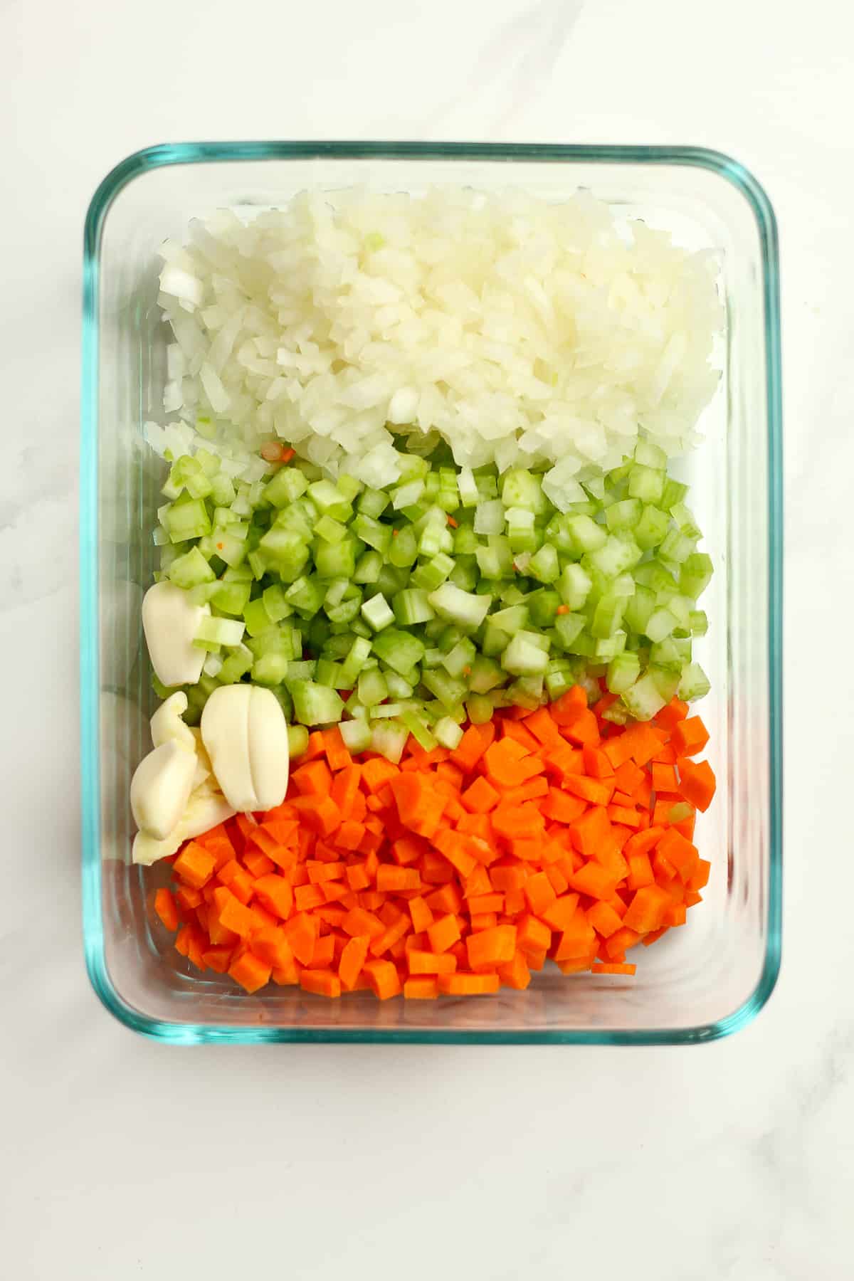 A dish of the diced veggies.
