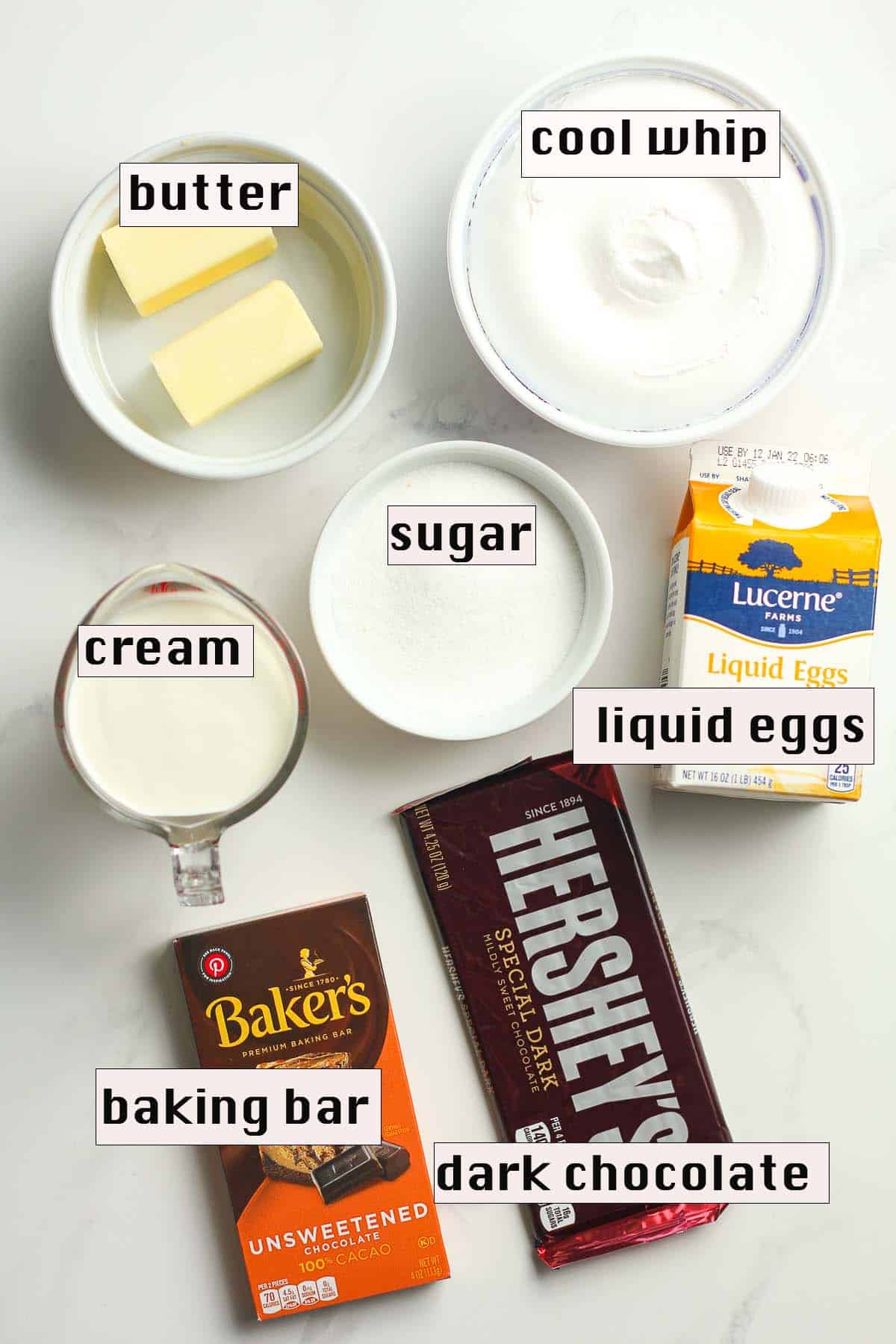 The ingredients for the chocolate layer.