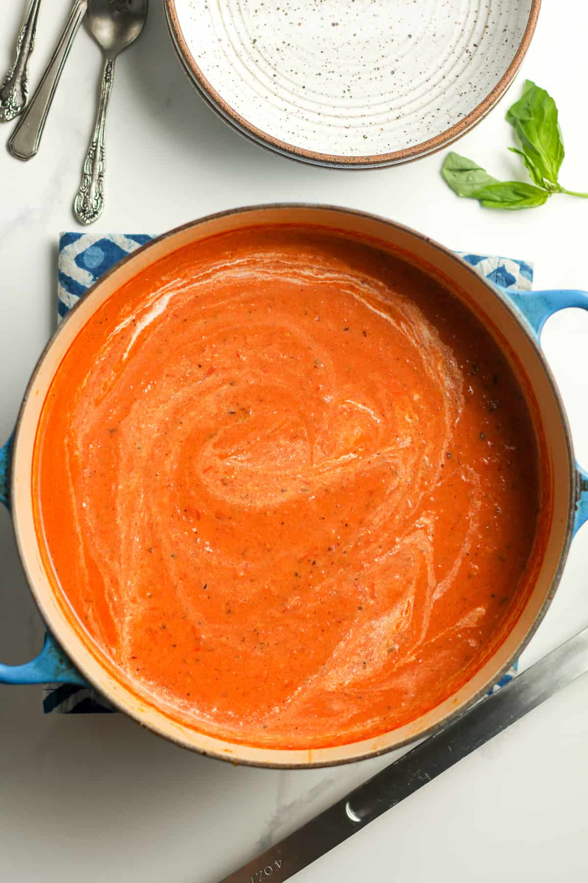 A stock pot of tomato bisque.