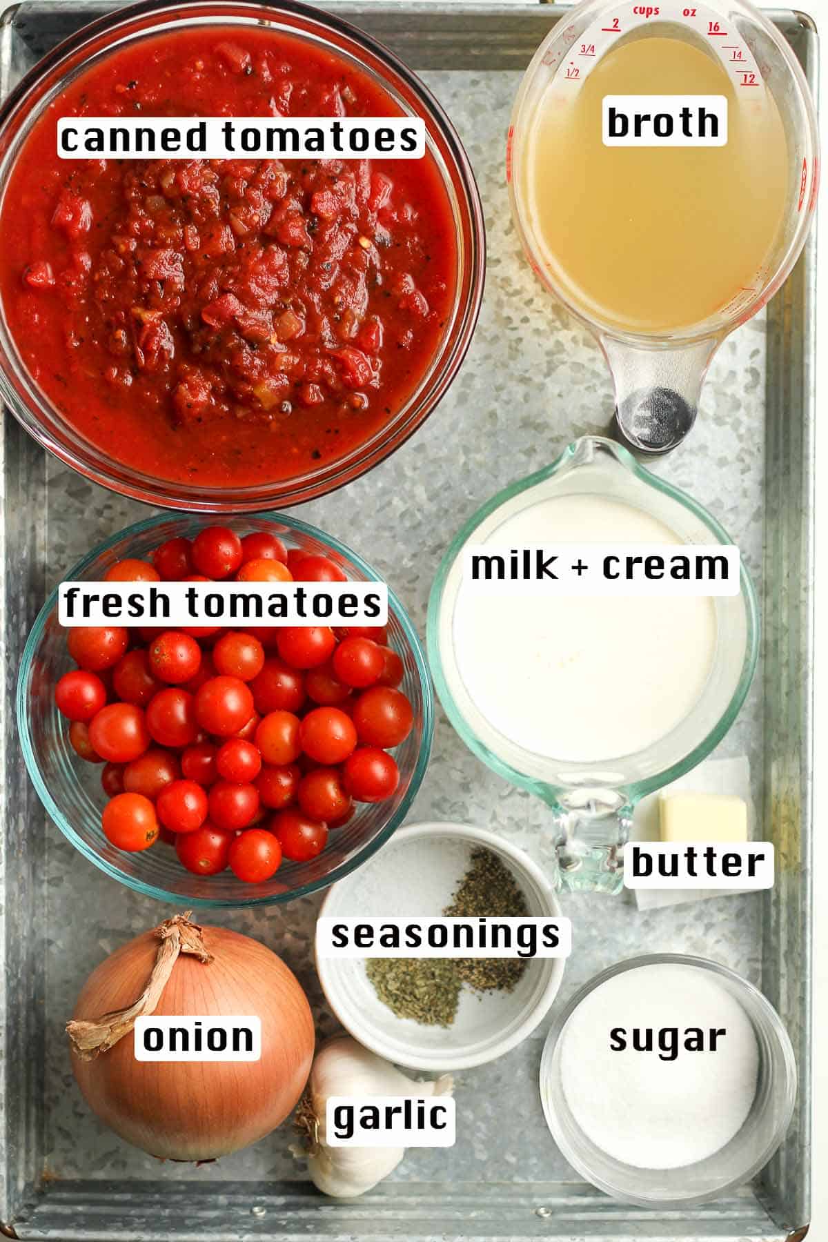 A tray of the soup ingredients.