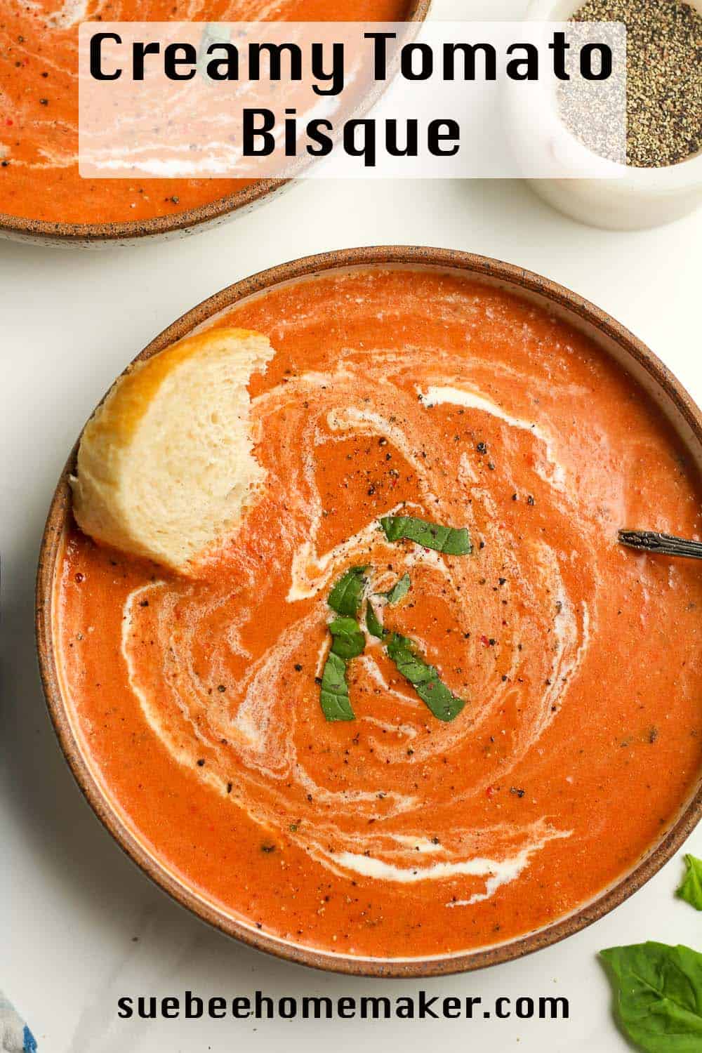 Closeup on a bowl of tomato bisque.