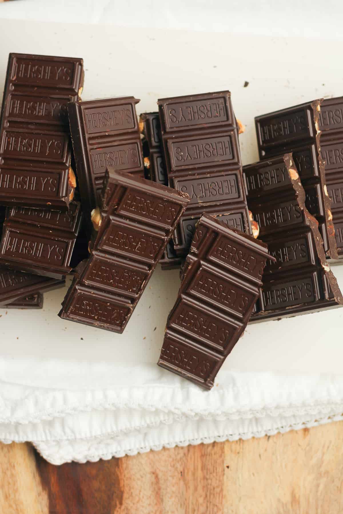The chocolate bars in chunks.