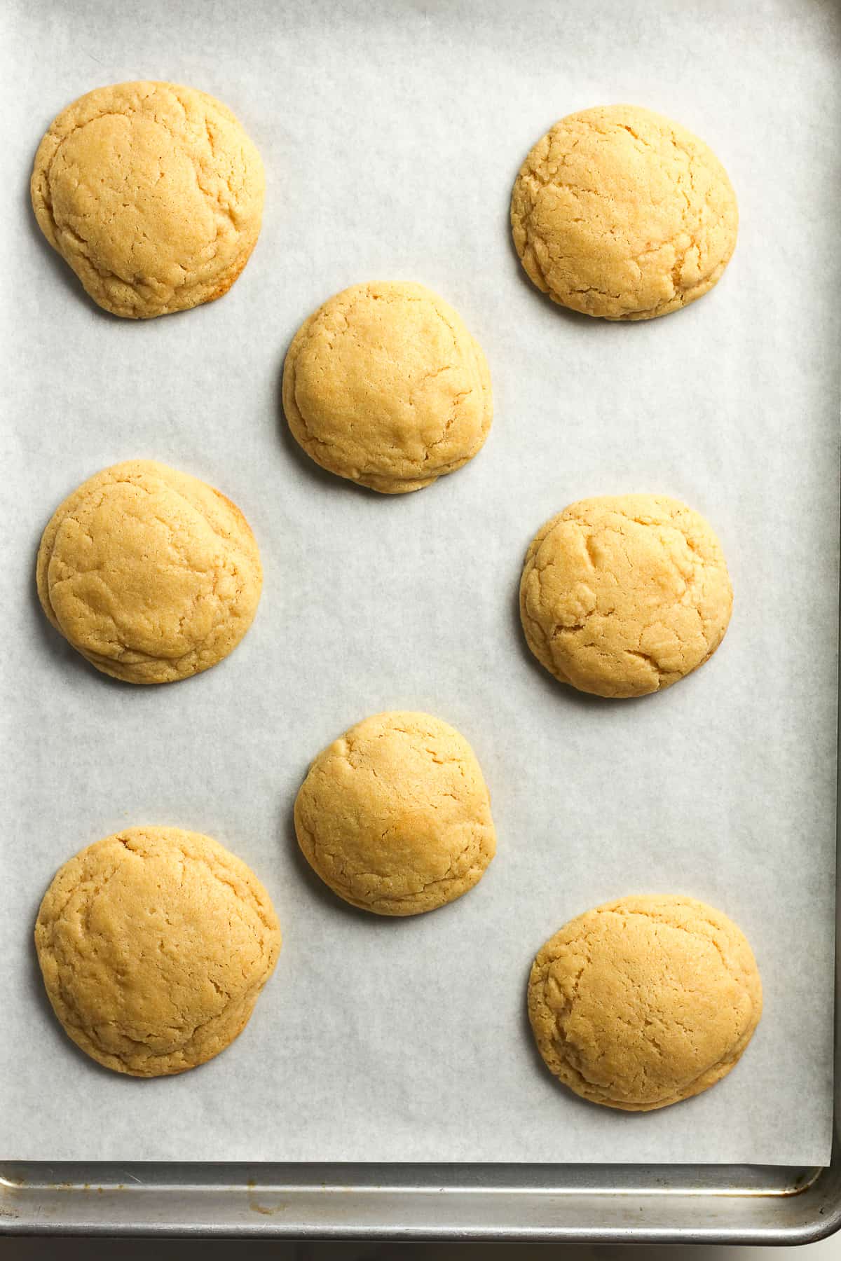 A pan of just baked sugar cookies.