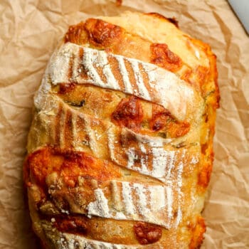 A loaf of jalapeño cheddar sourdough bread.