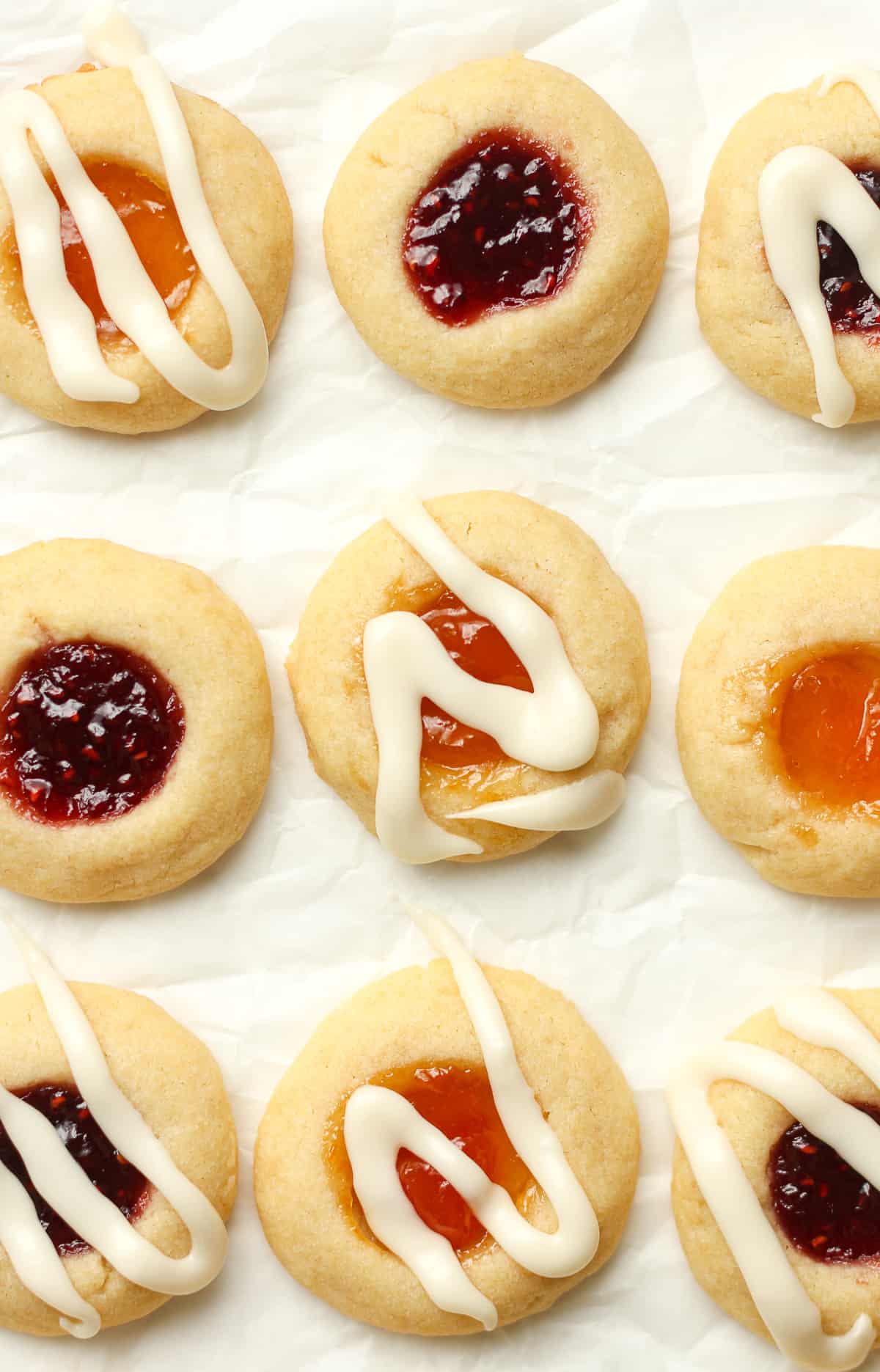 Closeup on some glazed shortbread cookies.