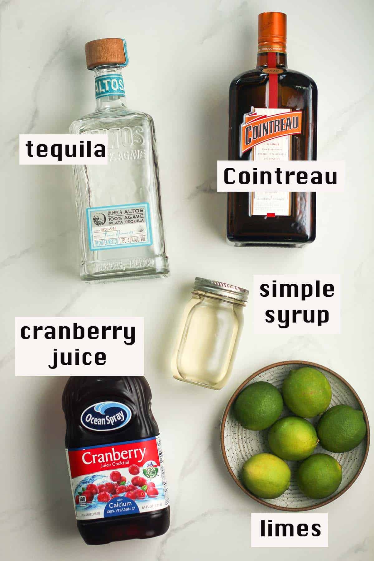 The margarita ingredients.
