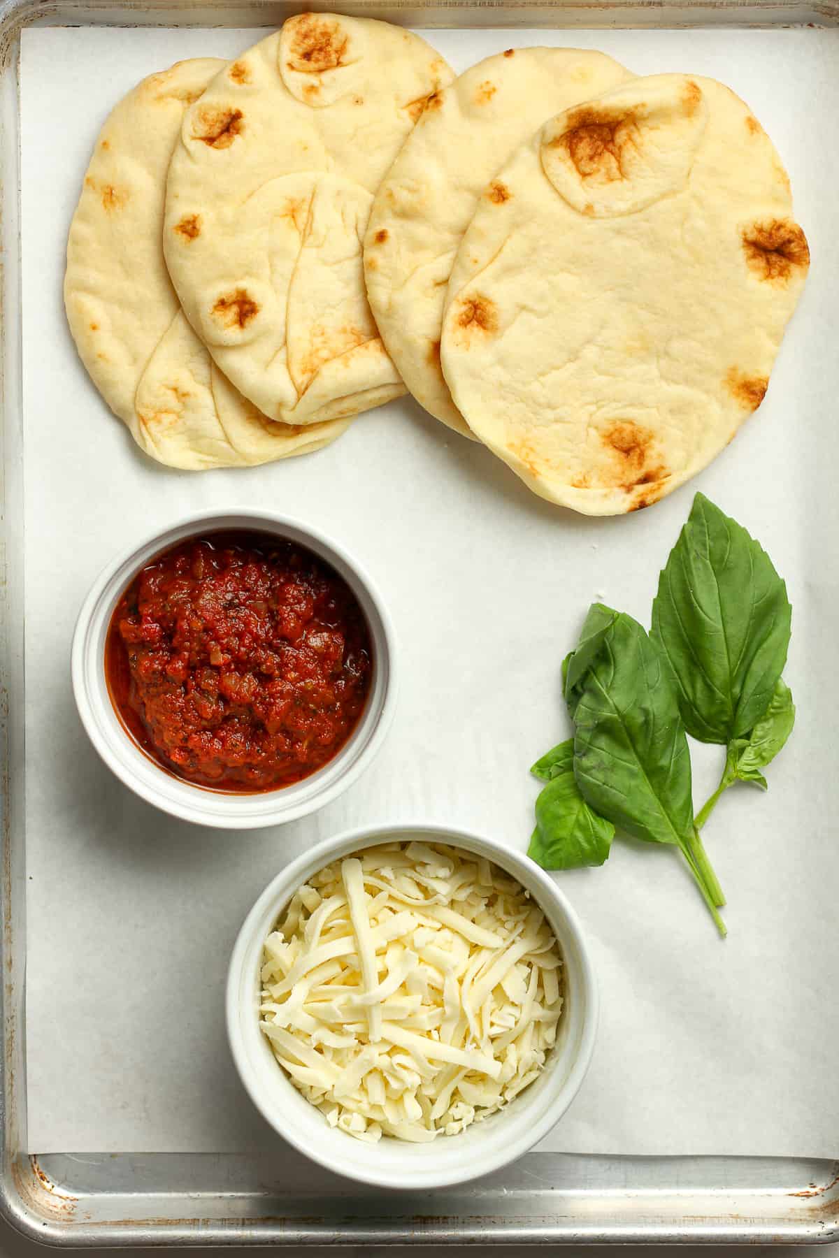 Ingredients for naan bread pizza.
