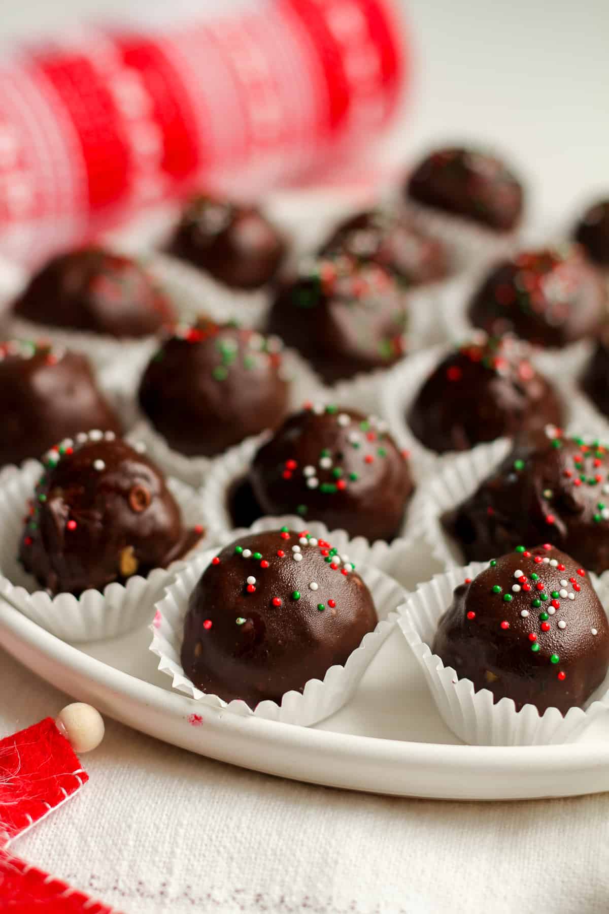 Side shot of the chocolate peanut butter balls.