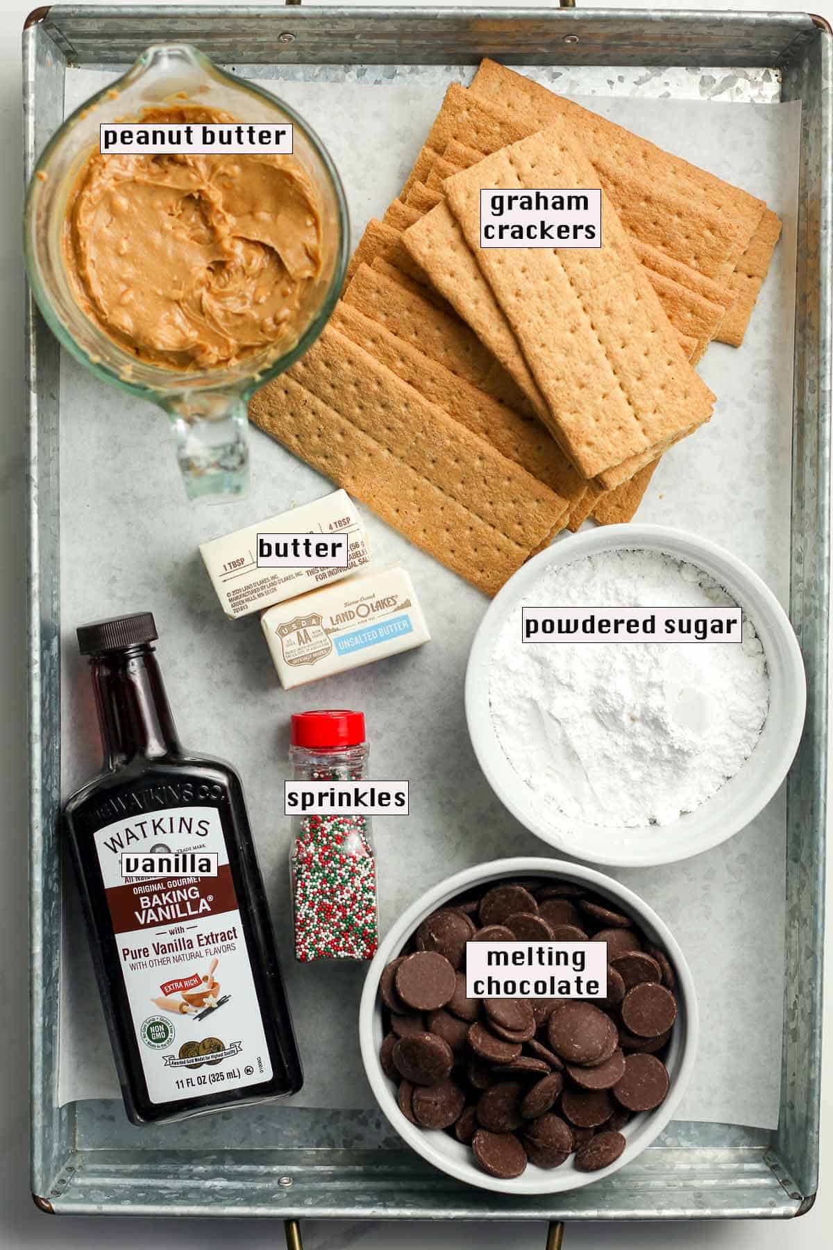 A tray of peanut butter ball ingredients.