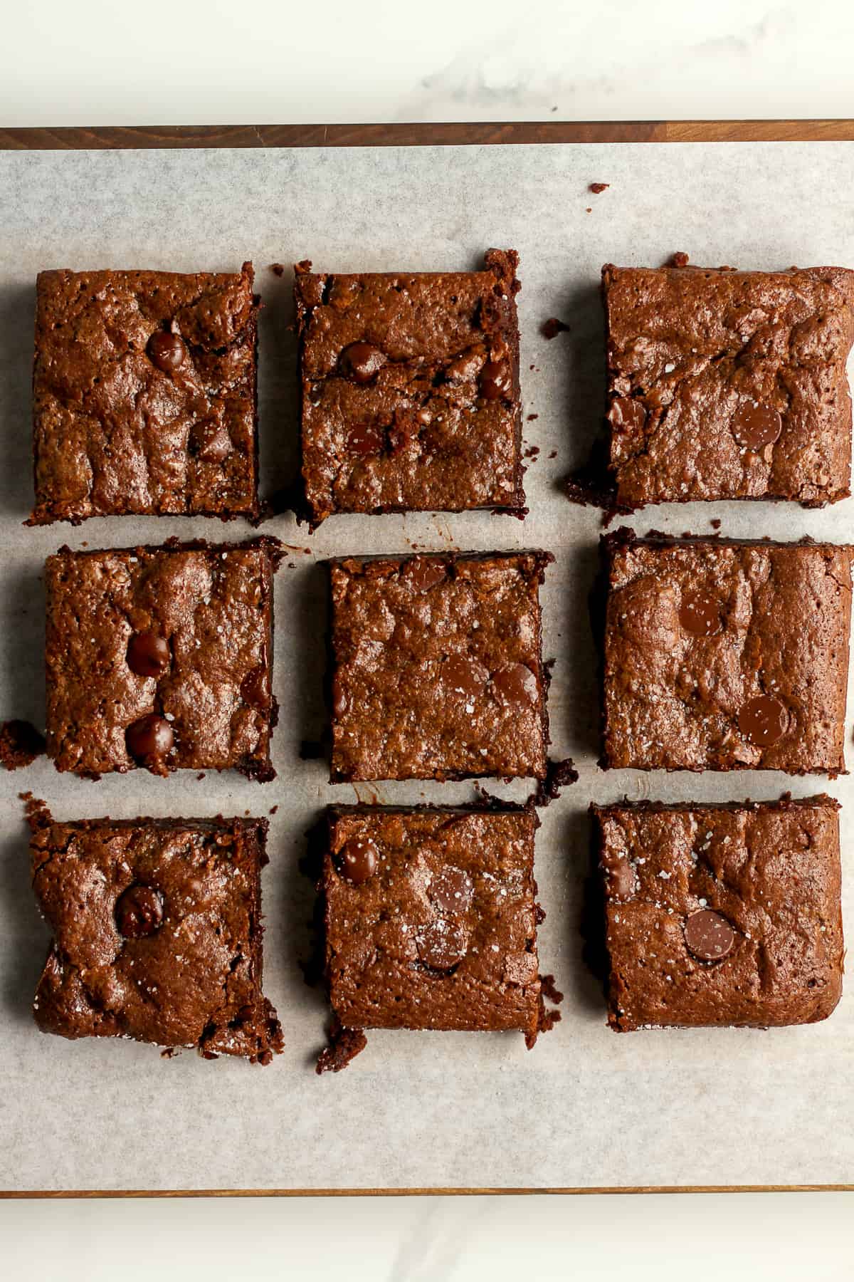 The brownies cut into nine pieces.