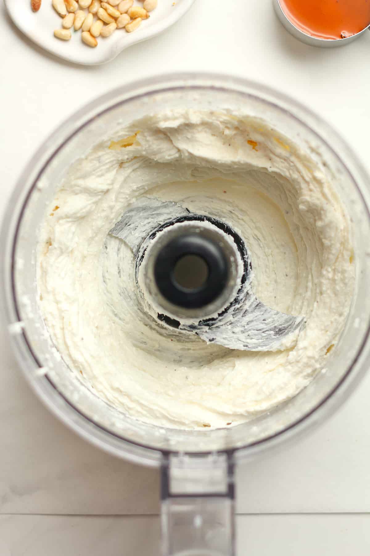 A food processor of the whipped feta dip.