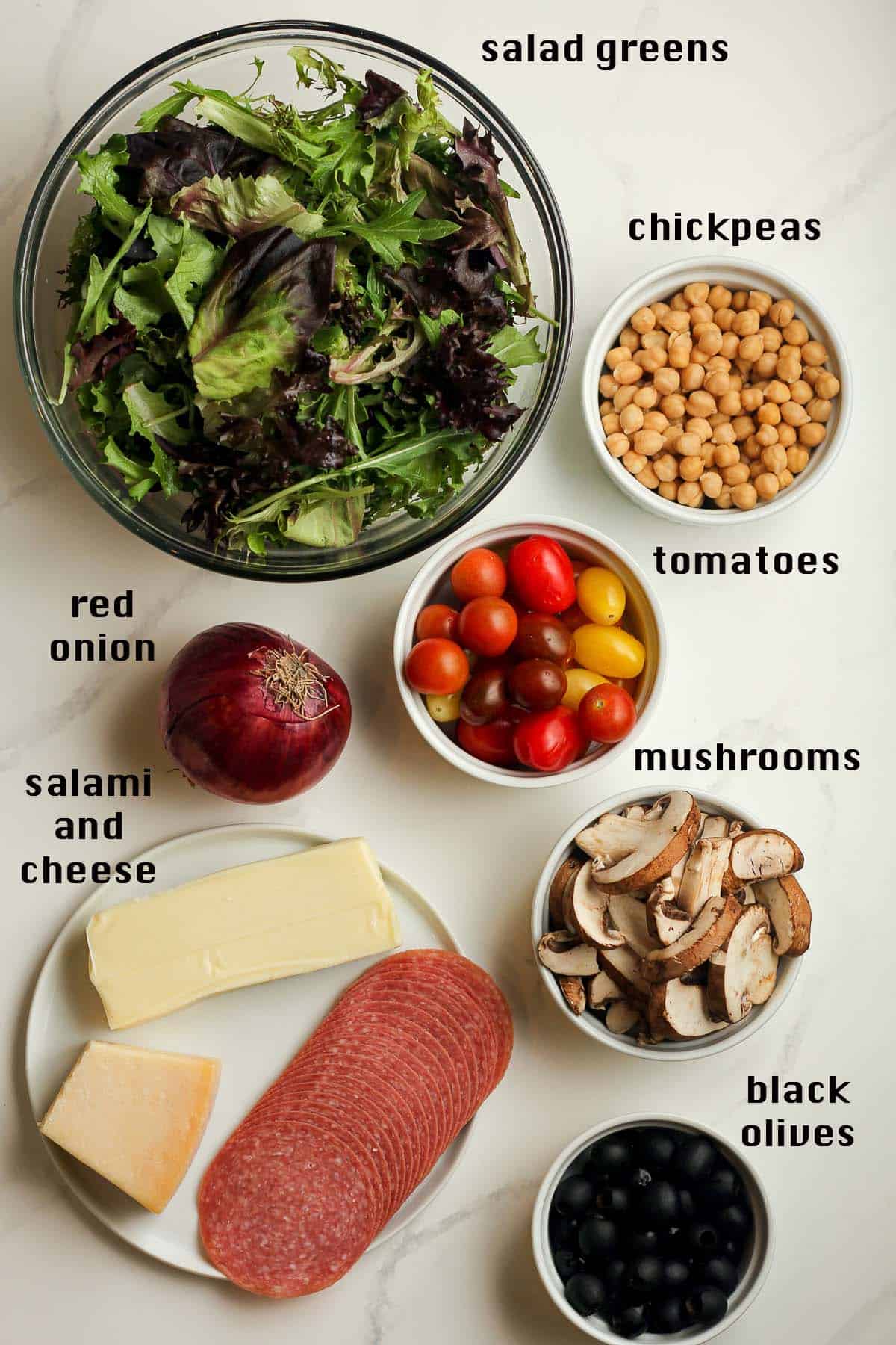 The ingredients for Italian salad.