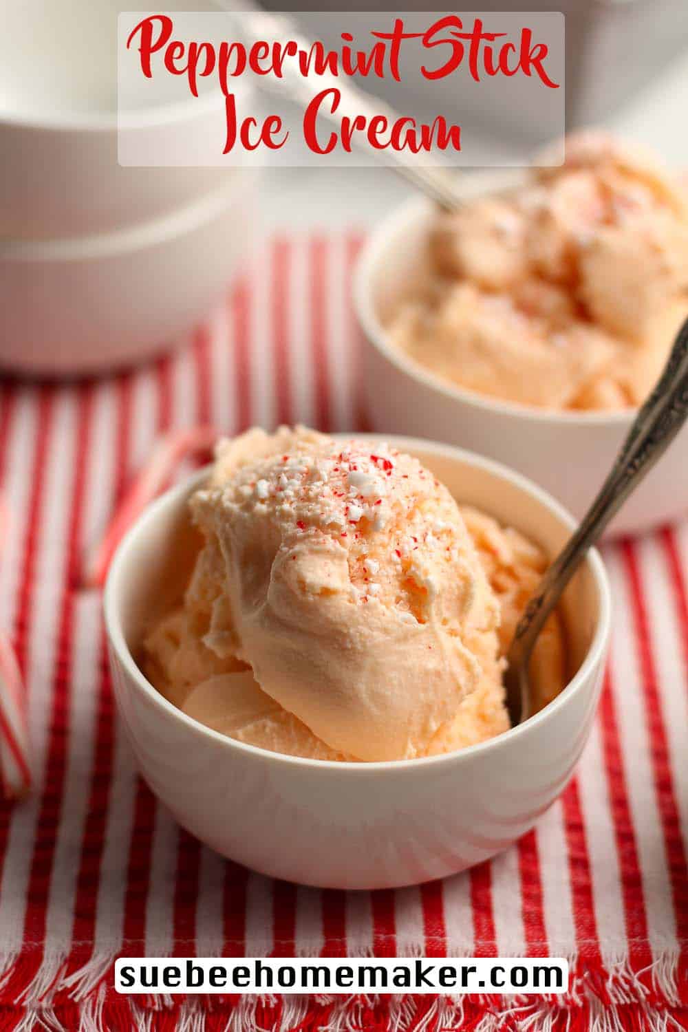 Bowls of peppermint ice cream with peppermint sprinkles on top.