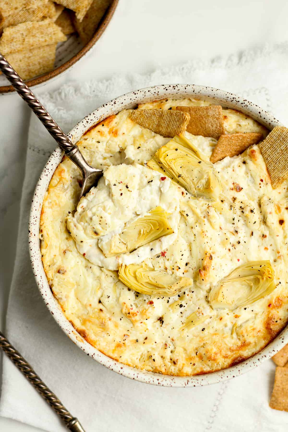 A bowl of the artichoke dip.