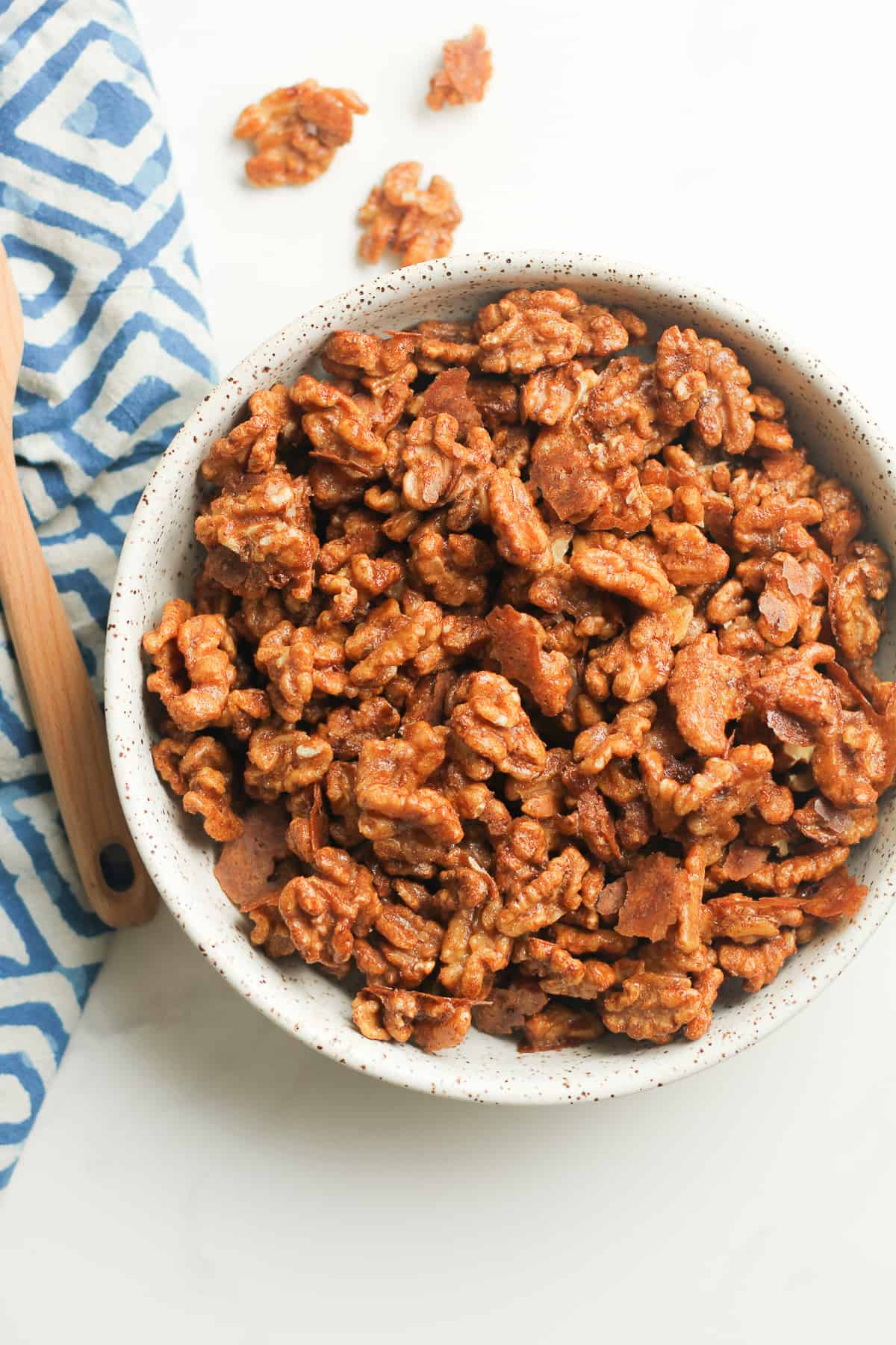 A bowl of the candied walnuts.