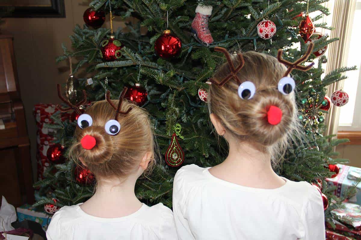 Olivia and Abigail with their Rudolph buns.