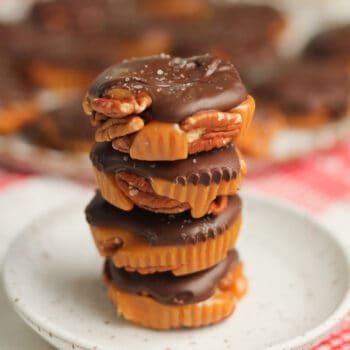 A stack of homemade turtle candy.