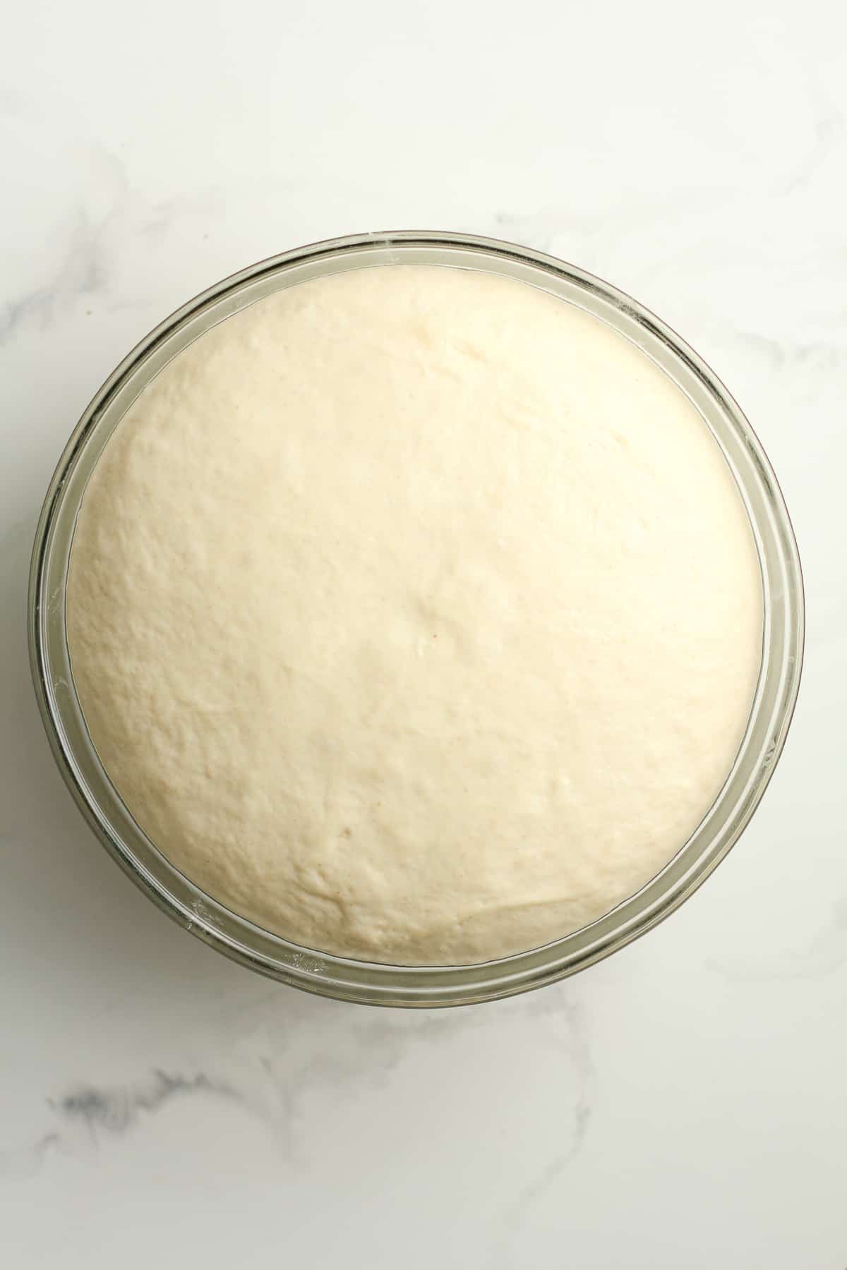 A bowl of the dough after rising.