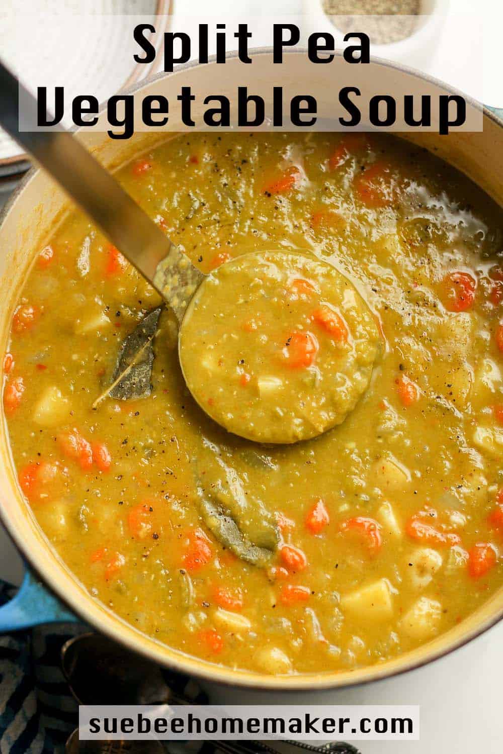 A pot of the split pea vegetable soup.