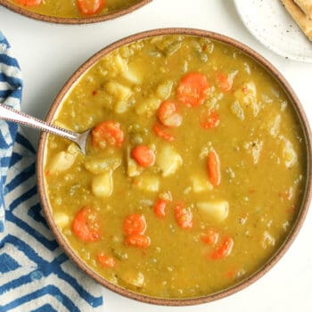 A bowl of the split pea vegetable soup.