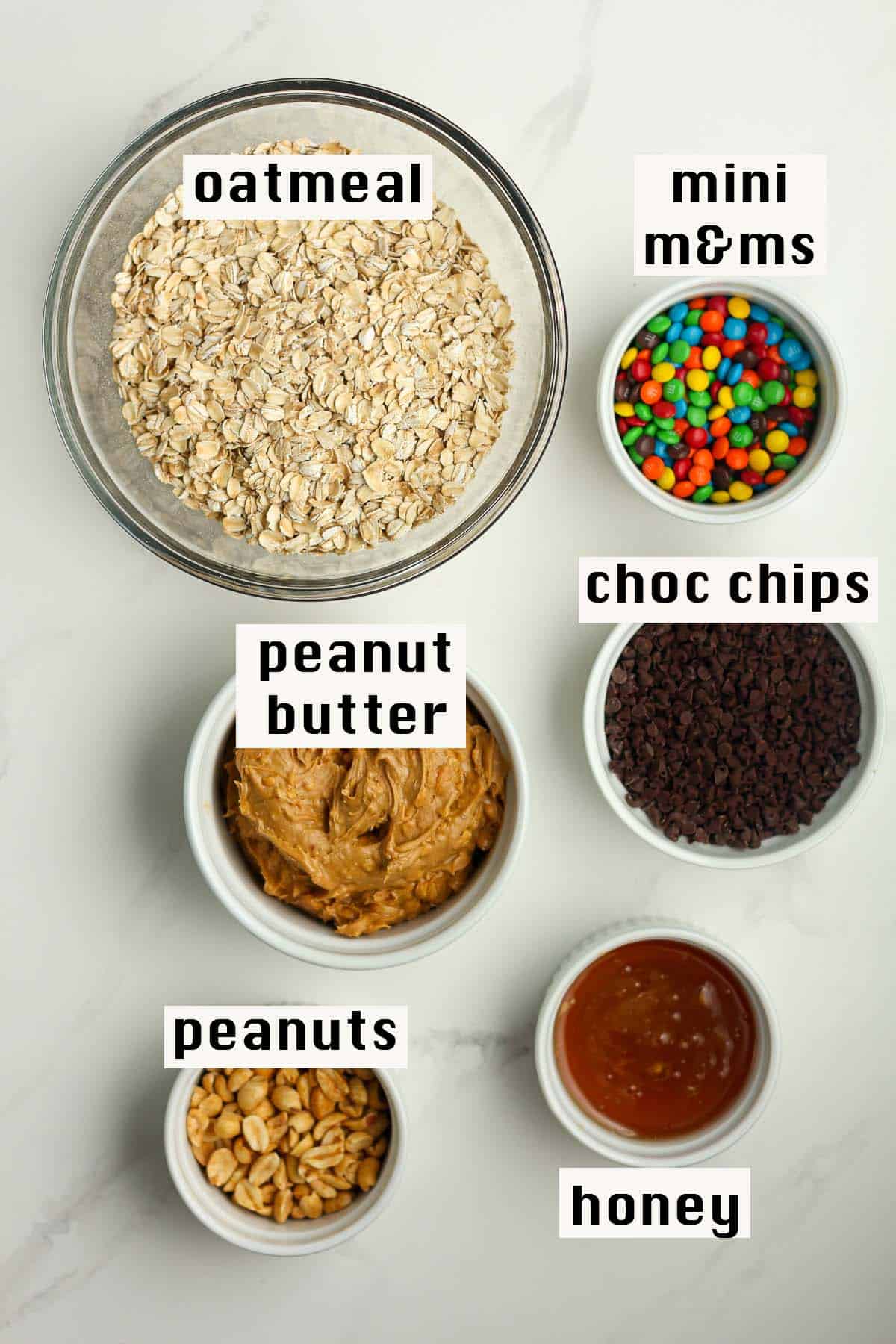 The ingredients for no bake monster cookie balls.