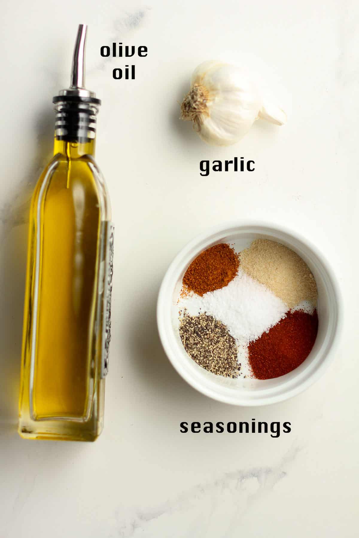 Other ingredients for the fries - olive oil, garlic, and seasonings.