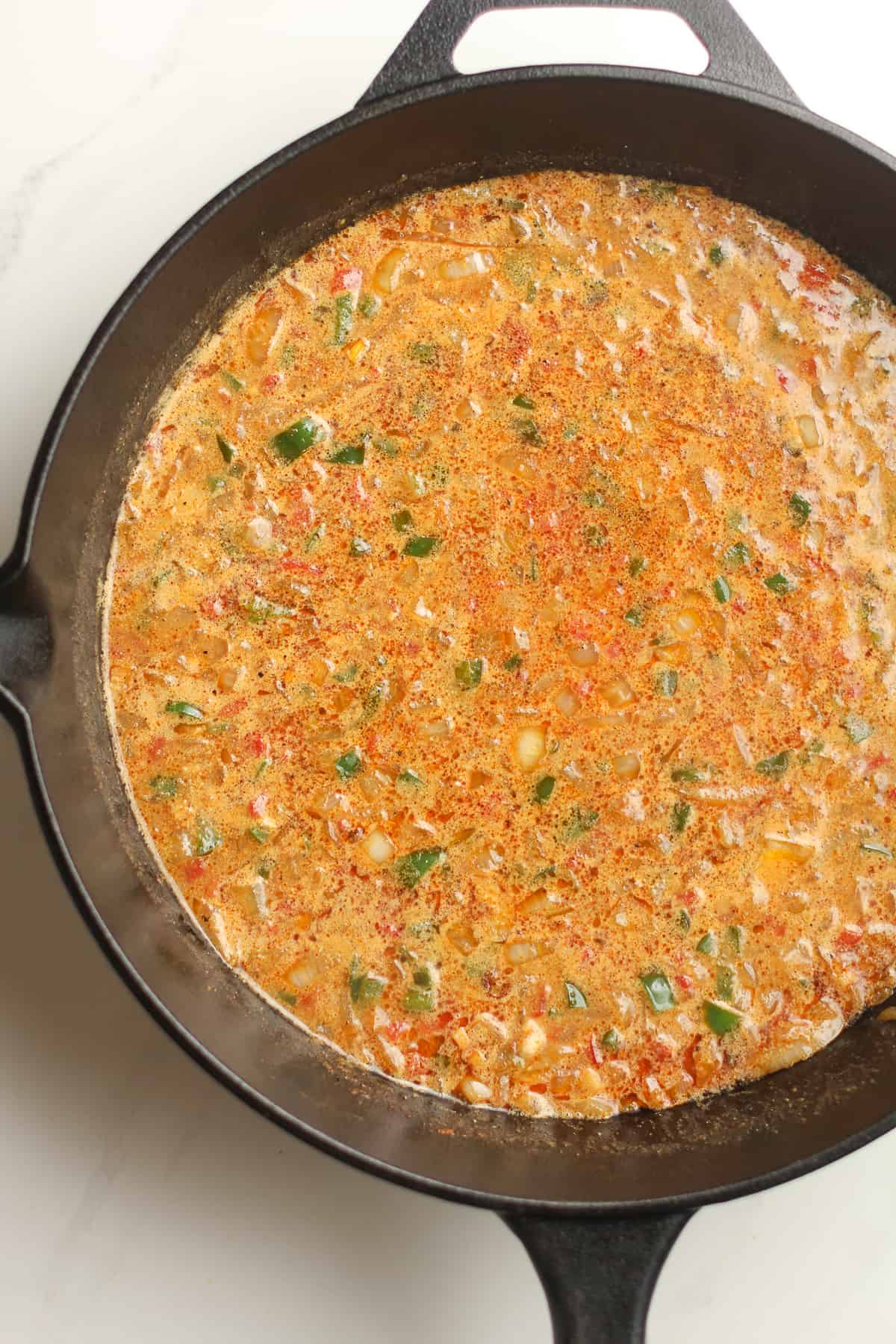A skillet of the sauce before adding cheese.