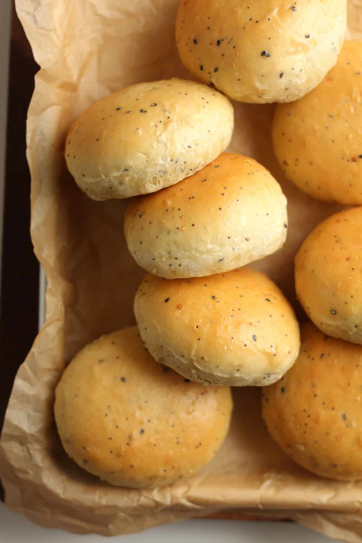 A pan of the bagel rolls.