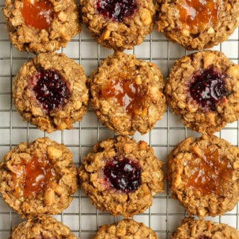 Closeup on low calorie breakfast cookies with jam.