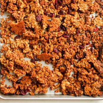 A pan of baked maple nut granola.