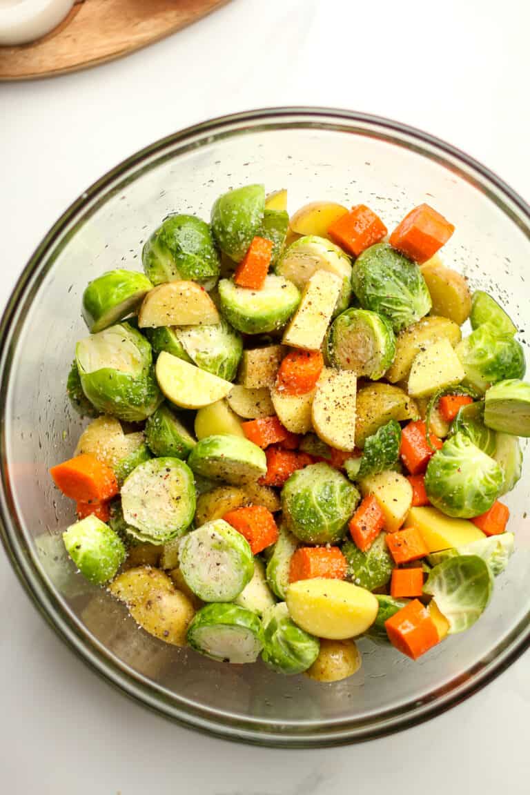 Roasted Potatoes Carrots And Brussels Sprouts Suebee Homemaker 5077