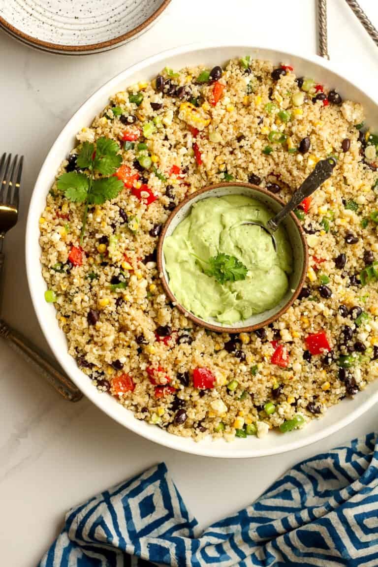 Mexican Quinoa Salad with Avocado Crema - SueBee Homemaker