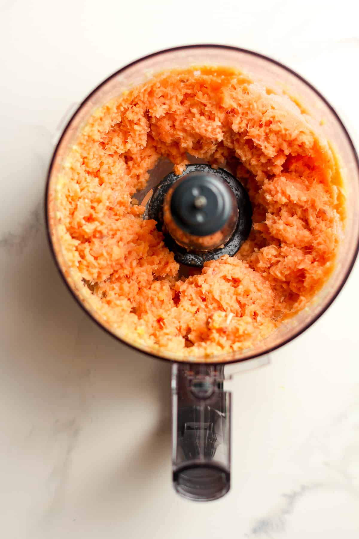 A food processor of the blended salmon mixture.