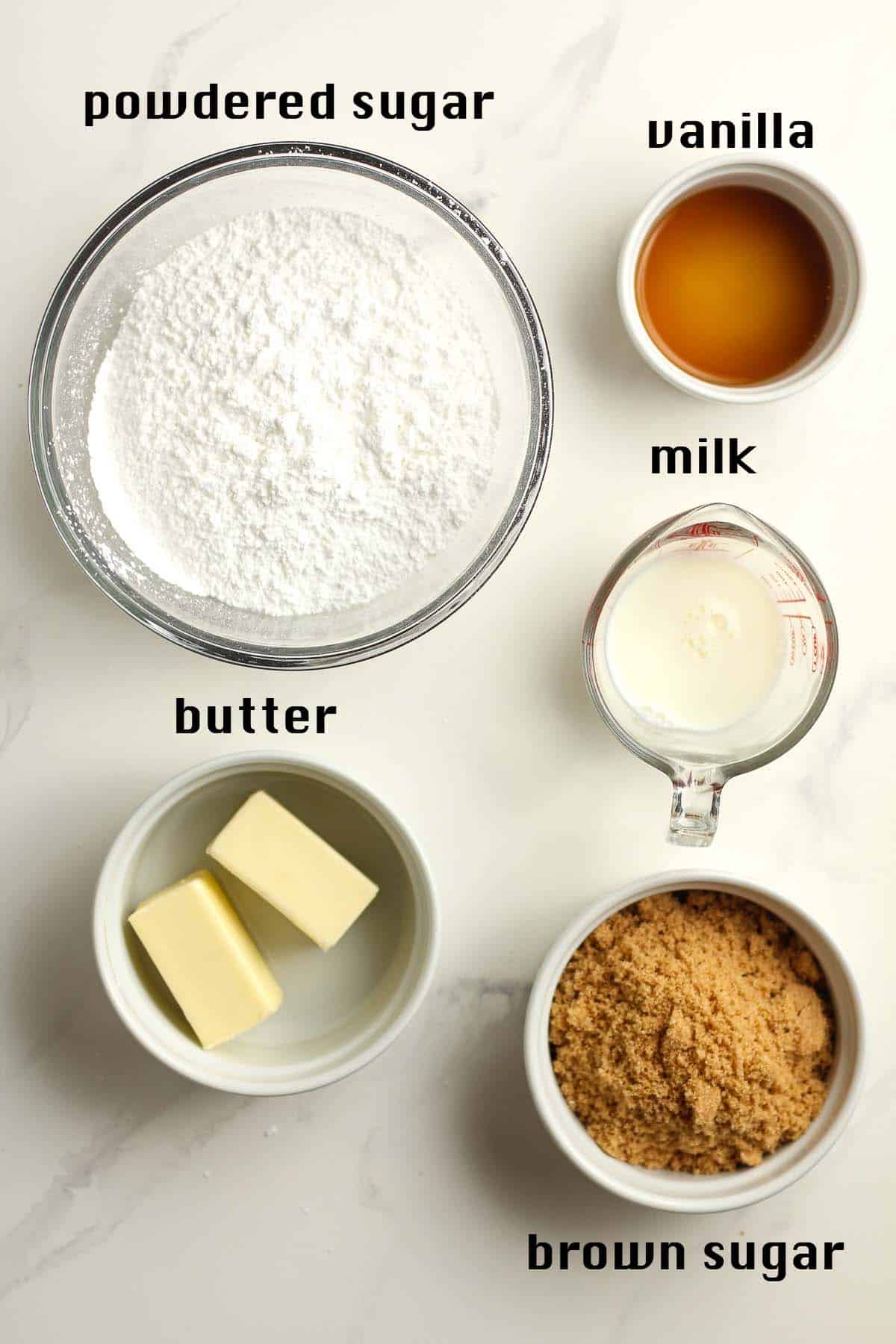 Ingredients for the caramel frosting.