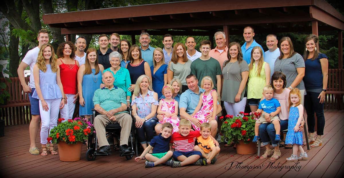 Our whole entire family with Mom and Dad on the deck at Good Sam's.
