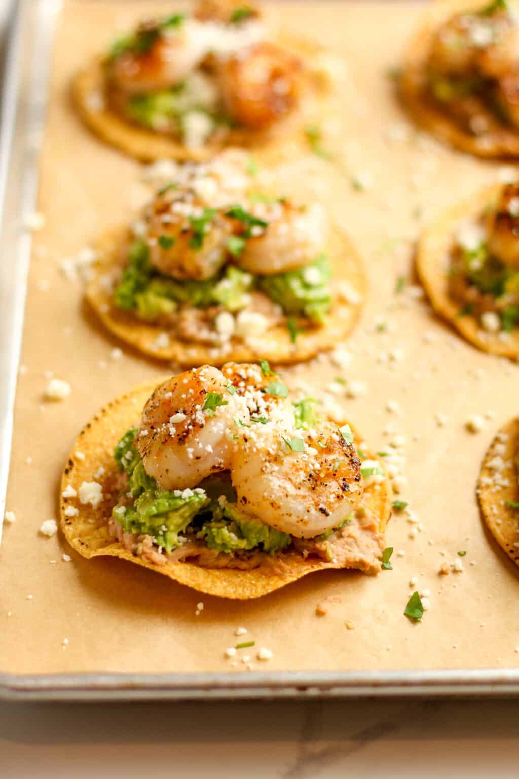 Crunchy Shrimp Tostadas with Refried Beans - SueBee Homemaker