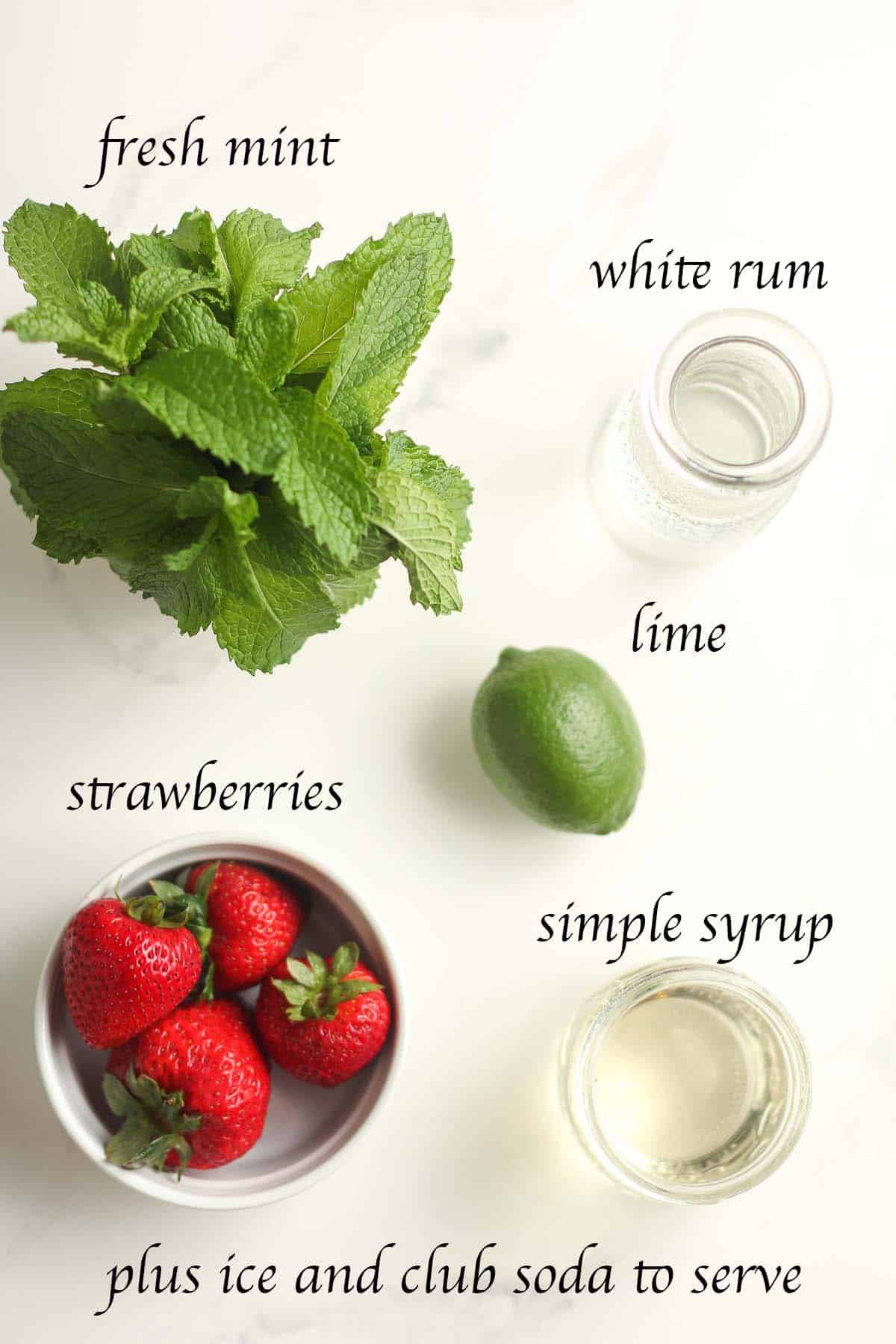 Ingredients for strawberry mojitos.